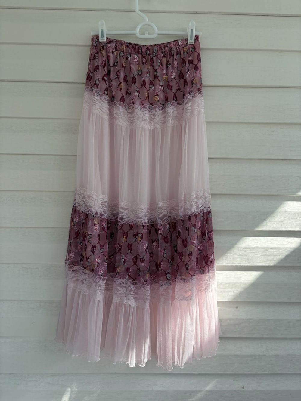 Purple Tulle Maxi Skirt Tiered Lace Trim Fairy Festival Photoshoot Skirt - Picture 3 of 11